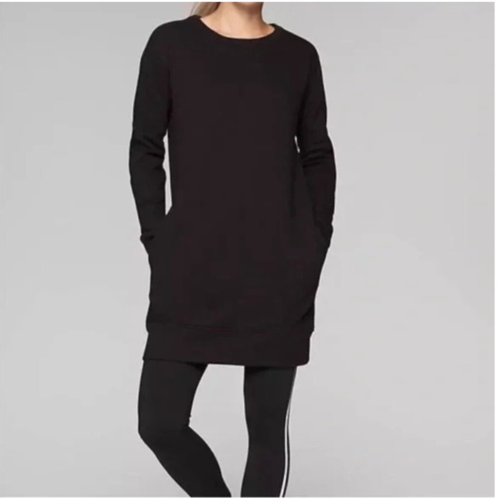 Athleta Lolo Sweatshirt Dress Womens Small Long Sleeve Black